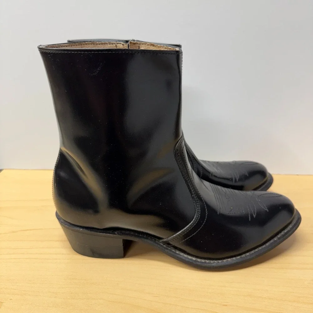 NFS UFCW Leather Men's Black Ankle Worker Boots, Size 9.5 D,  Zip Up USA Western